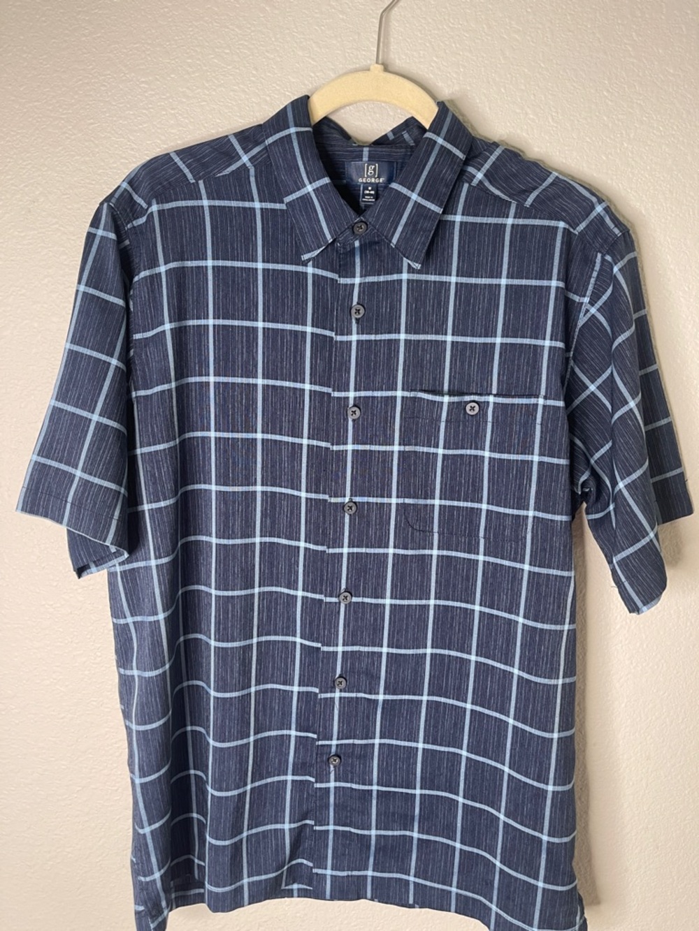 George Navy Plaid Short-Sleeve Button-Down